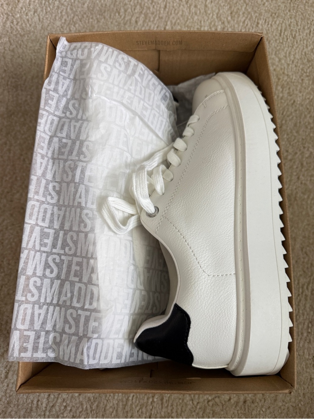 Steve Madden White Platform Sneaker with Black Heel Tab